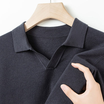 Autumn And Spring Seagull Collar 6 Wool Men's Anti-Pilling Knitted Long Sleeve Polo Shirt Dark Gray