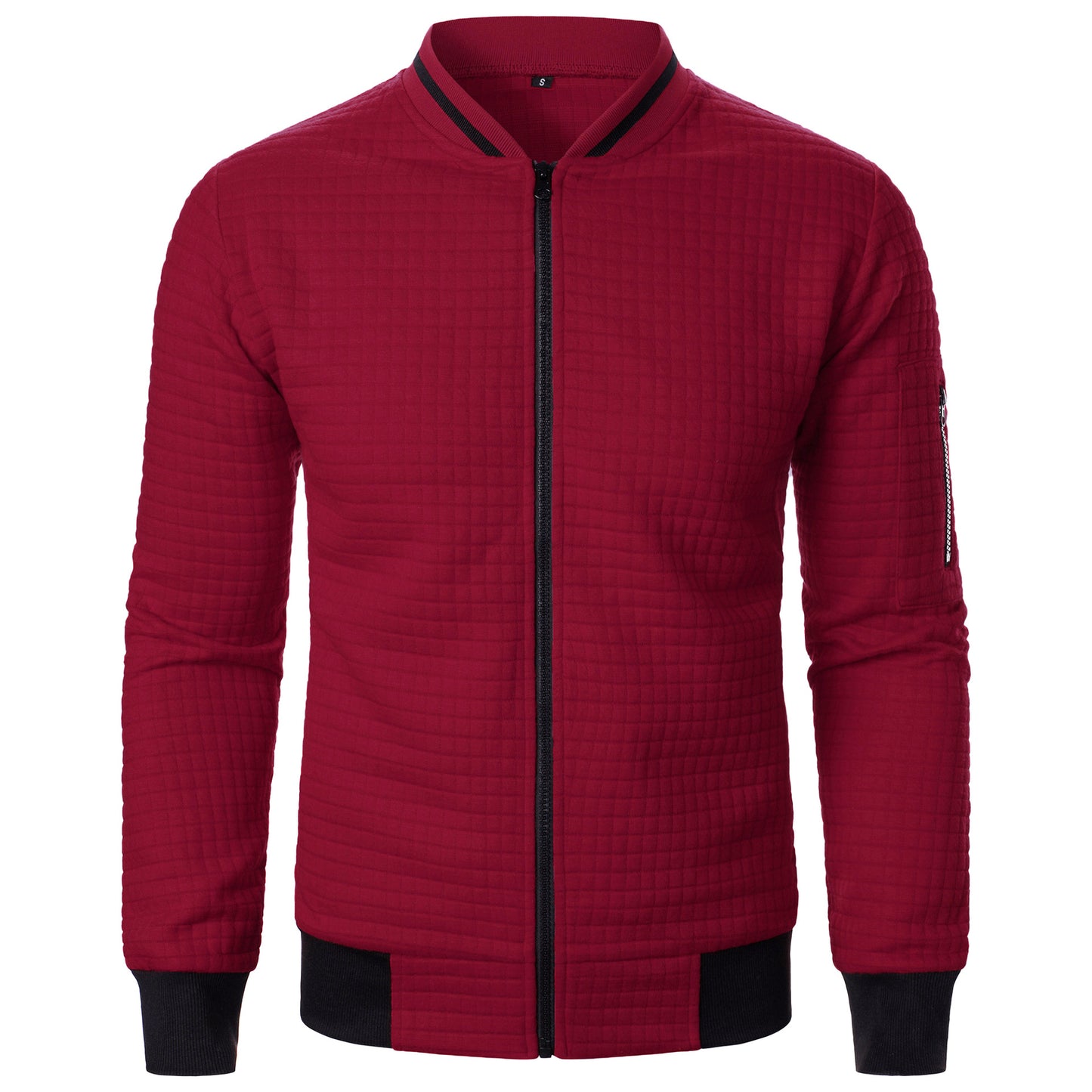 Men's Zip-up Stand Collar Sweatshirt Jacket Wine Red