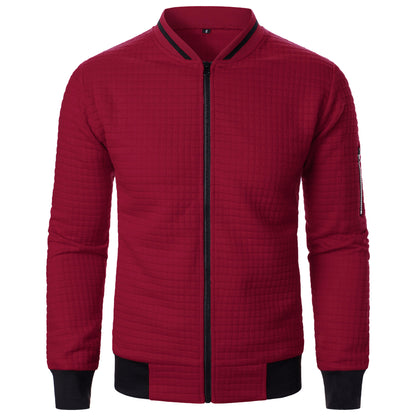 Men's Zip-up Stand Collar Sweatshirt Jacket Wine Red
