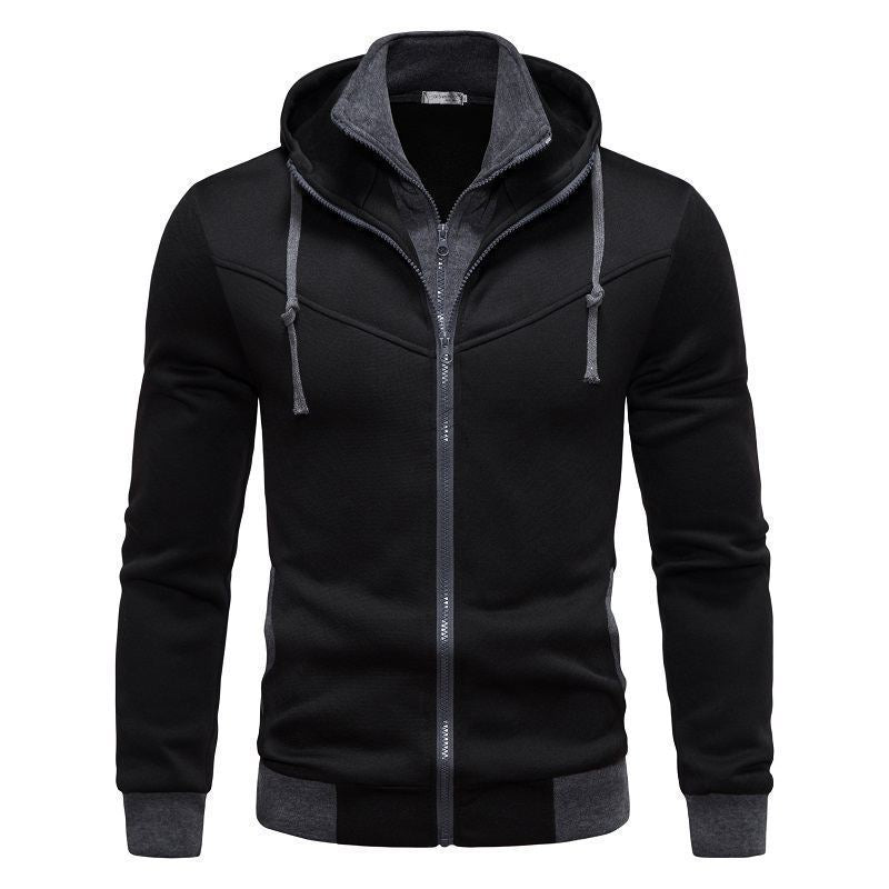 Sports Leisure Color-block Hooded Jacket Black
