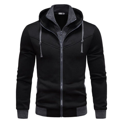 Sports Leisure Color-block Hooded Jacket Black