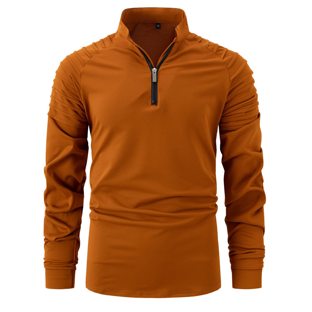 Spring And Autumn Men's POLO Zipper Sports Polo Shirt Caramel Color