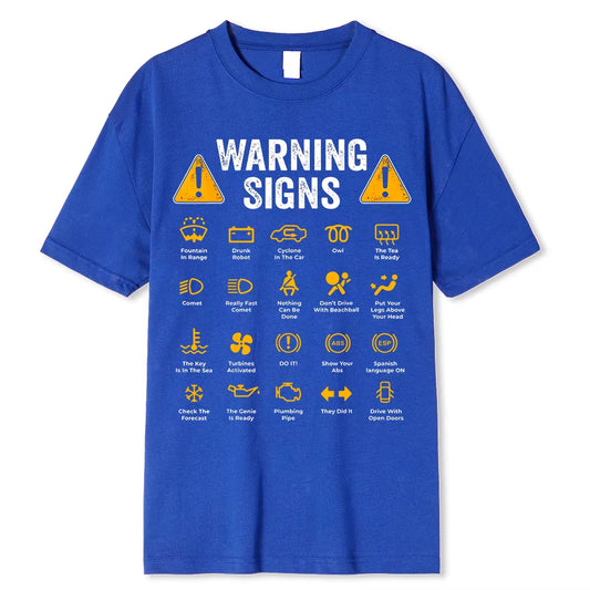 Funny Driving Warning Signs 101 Auto Mechanic Gift Driver T-Shirt Oversized Casual T Shirt Cotton Mens Tops Tees Cotton Clothing Blue