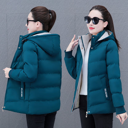 Winter Fleece-lined Thick Middle-aged Mom's Lamb Fleece Hooded Down Cotton Coat For Women Lake Blue