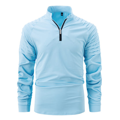 Spring And Autumn Men's POLO Zipper Sports Polo Shirt Sky Blue