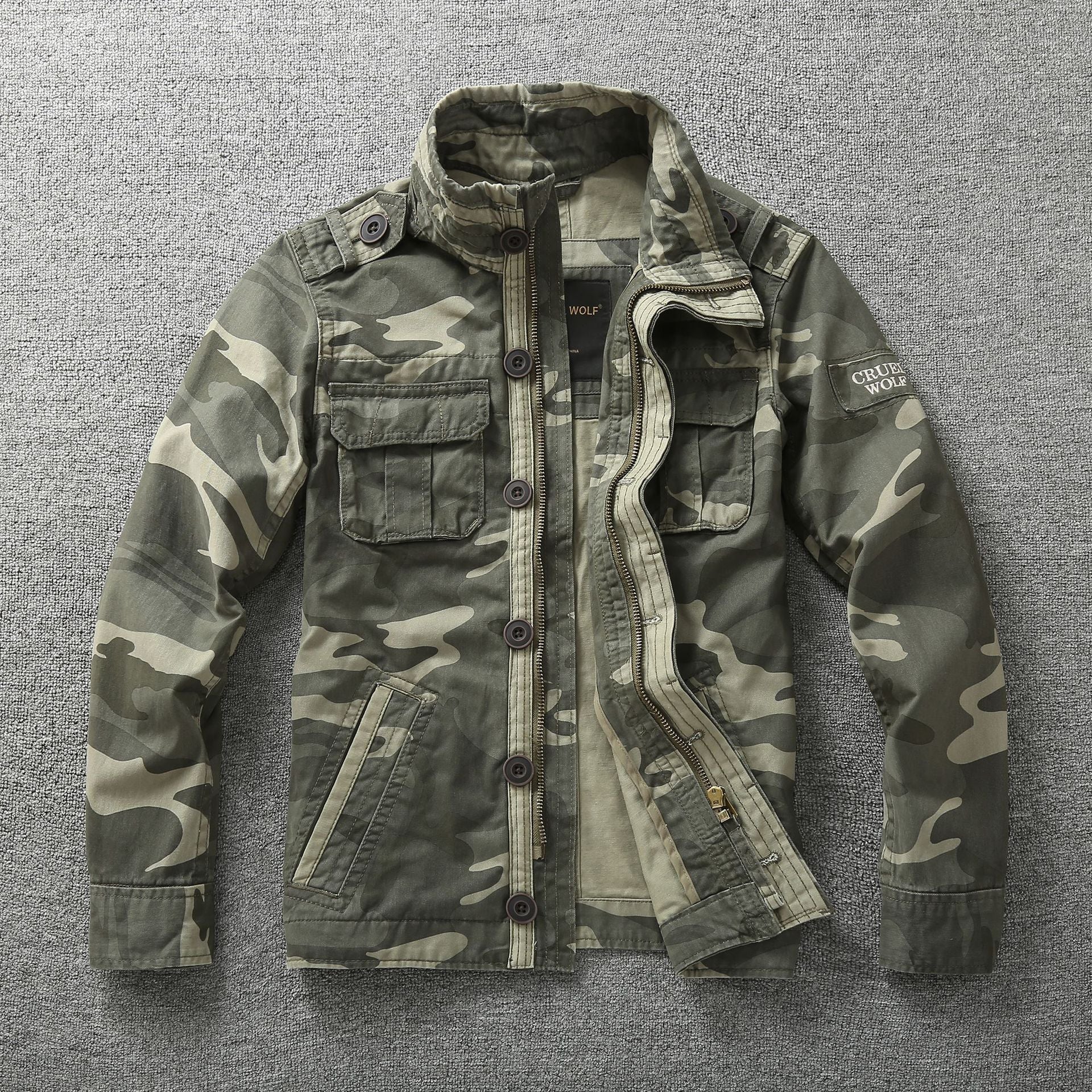 Autumn Men's Camouflage Work Jacket Green Camouflage