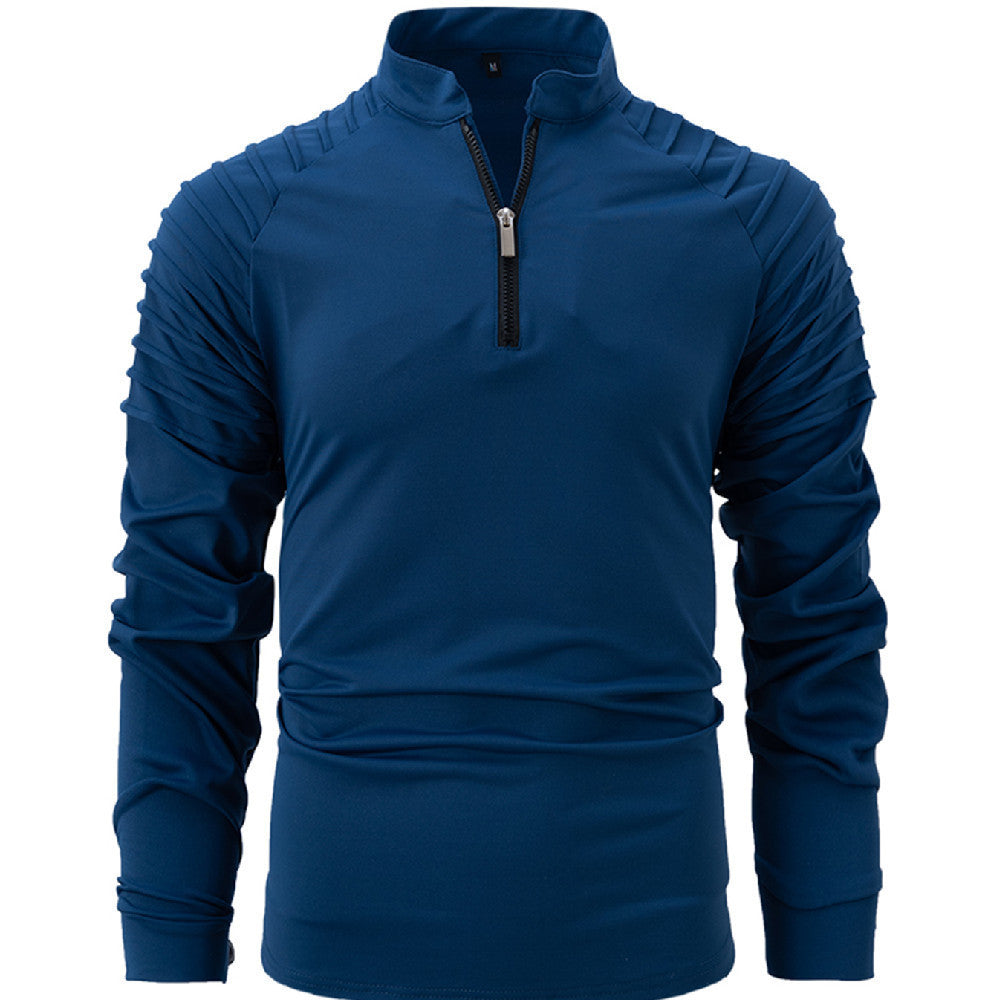 Spring And Autumn Men's POLO Zipper Sports Polo Shirt Navy Blue