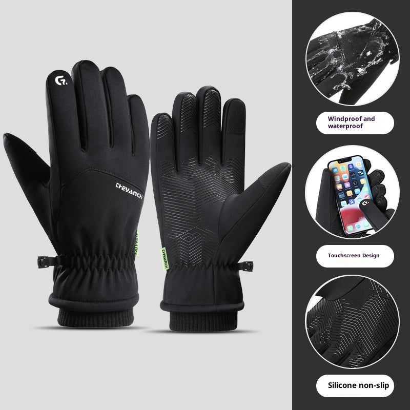 Fleece-lined Thick Waterproof And Cold-resistant Gloves 358 Black