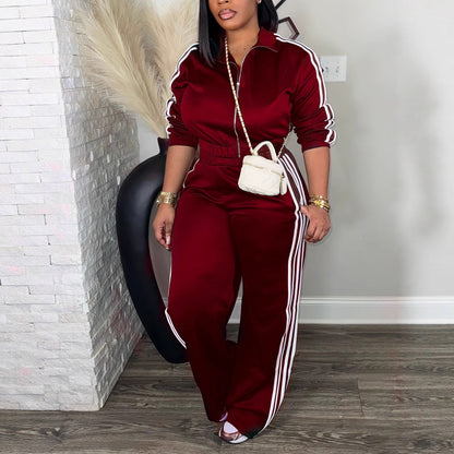 Stylish And Fashionable Women's Casual Two-piece Set Wine Red