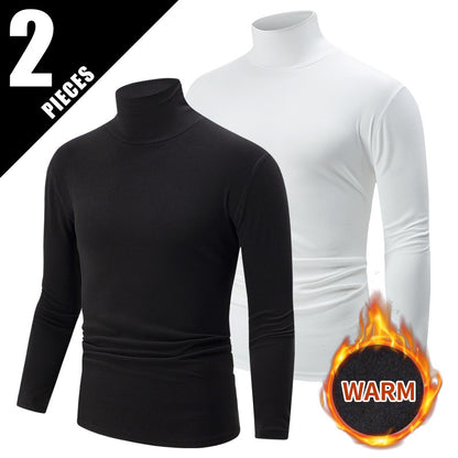 Autumn And Winter Men's Solid Color Versatile High-neck Base Layer Casual Fleece Top Black And White