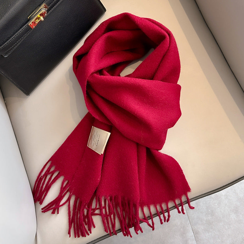 Personality Pure Wool Scarf For Women Wine Red