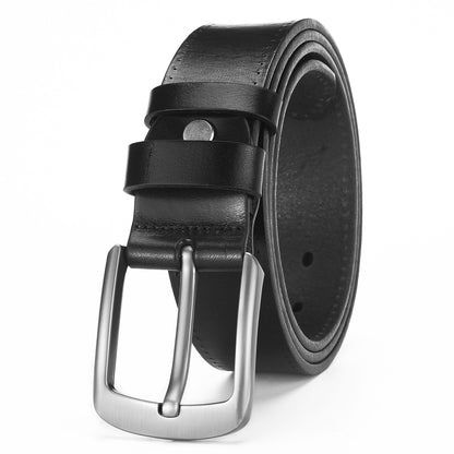 Men's Alloy Pin Buckle Casual First Layer Cowhide Belt Black Average Size