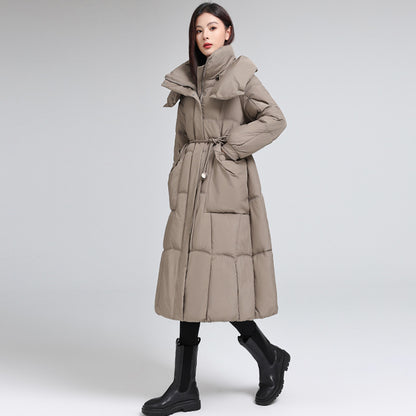 Knee-length Warm Cotton Coat Loose Thicken Waist-cinching Padded Jacket Camel