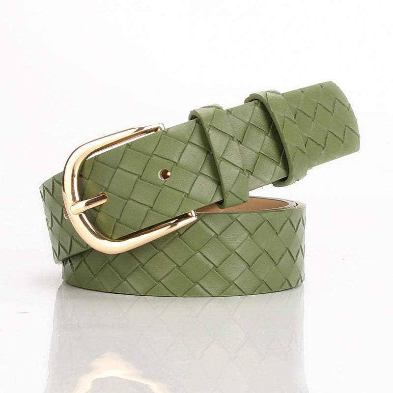 Women's Alloy Pin Buckle Belt Trendy Wild Belt Personality Imitation Weaving Green 106cm To 109cm