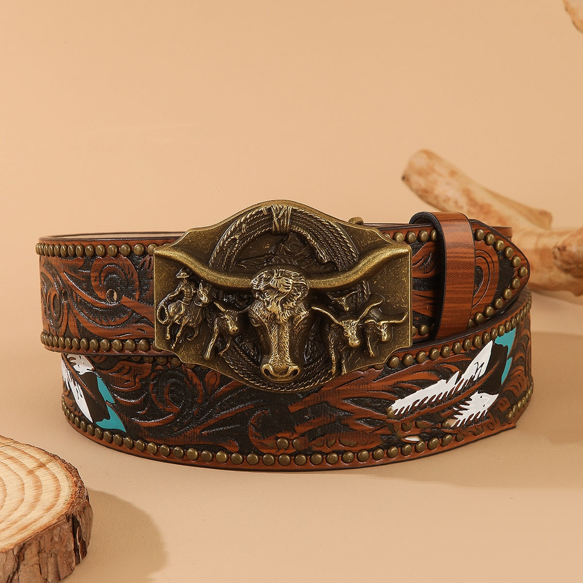 Western Cowboy Bullhead Punk Belt Retro Belt Bronze