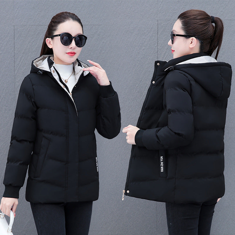 Winter Fleece-lined Thick Middle-aged Mom's Lamb Fleece Hooded Down Cotton Coat For Women Black
