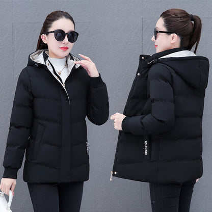 Winter Fleece-lined Thick Middle-aged Mom's Lamb Fleece Hooded Down Cotton Coat For Women Black
