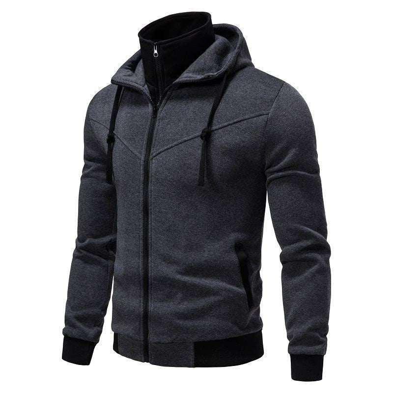 Sports Leisure Color-block Hooded Jacket Dark Gray