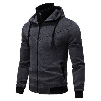 Sports Leisure Color-block Hooded Jacket Dark Gray