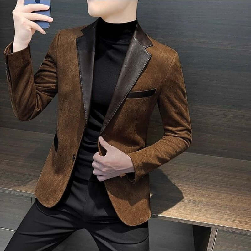 Fashion Casual Men's Patchwork Jacket Brown