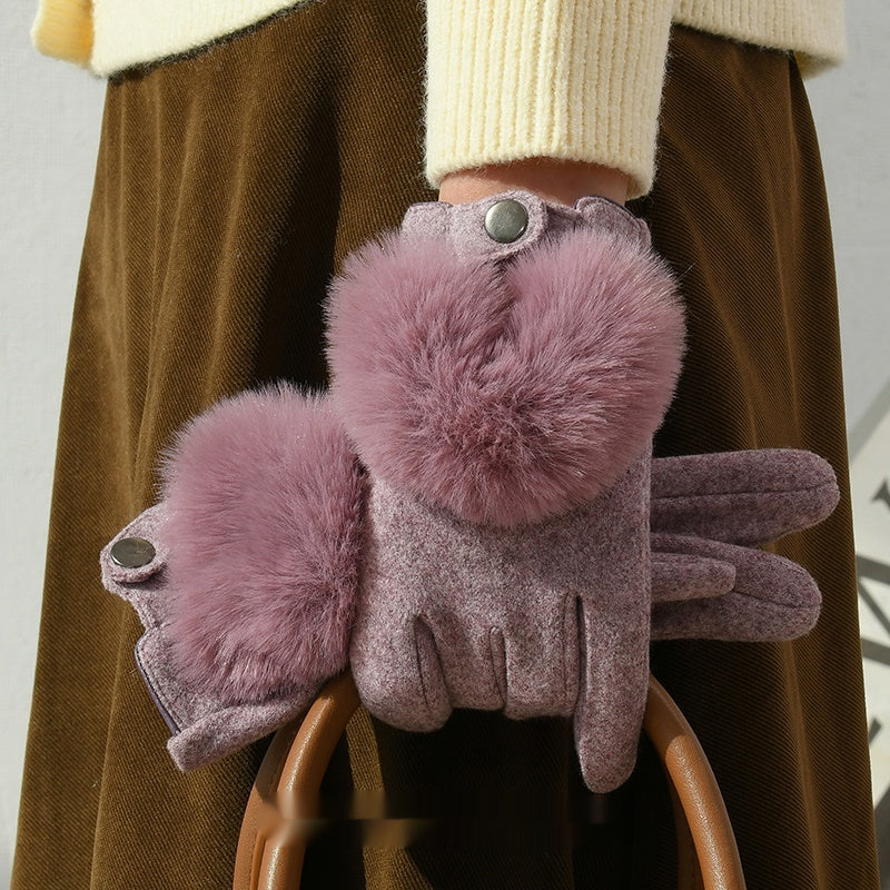 Winter New Cashmere Gloves For Women Purple Average Size