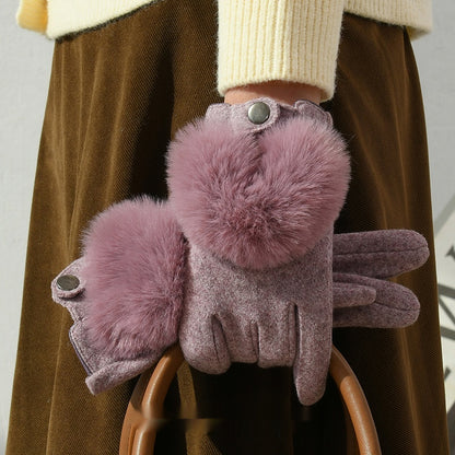 Winter New Cashmere Gloves For Women Purple Average Size