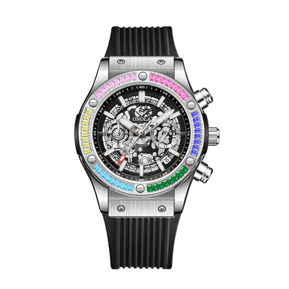Men's Fashionable All-match Waterproof Multi-functional Quartz Watch Silver Black