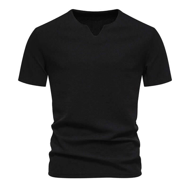 Men's Bubble Cloth V-neck T-shirt Short Sleeve Shirt Black