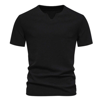 Men's Bubble Cloth V-neck T-shirt Short Sleeve Shirt Black