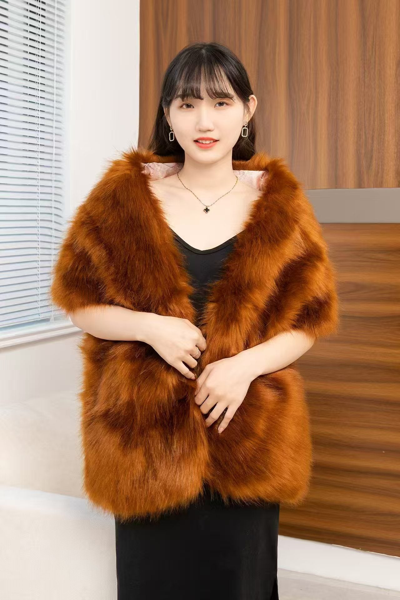 Women's Big Fur Collar Scarf Shawl Ginger Yellow