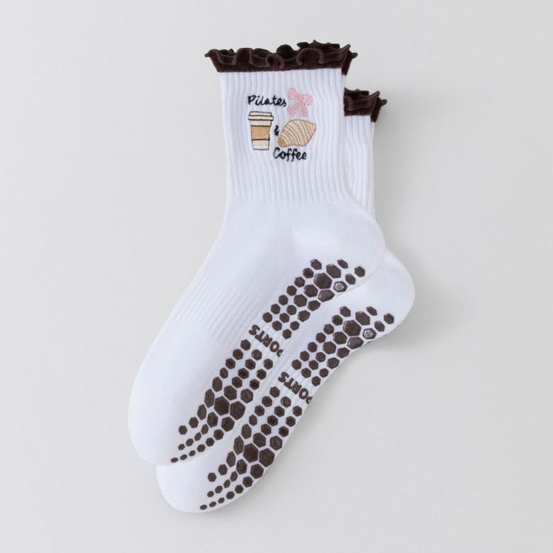 Women's Yoga Socks Professional Non-slip Coffee Color Lace Coffee Cup
