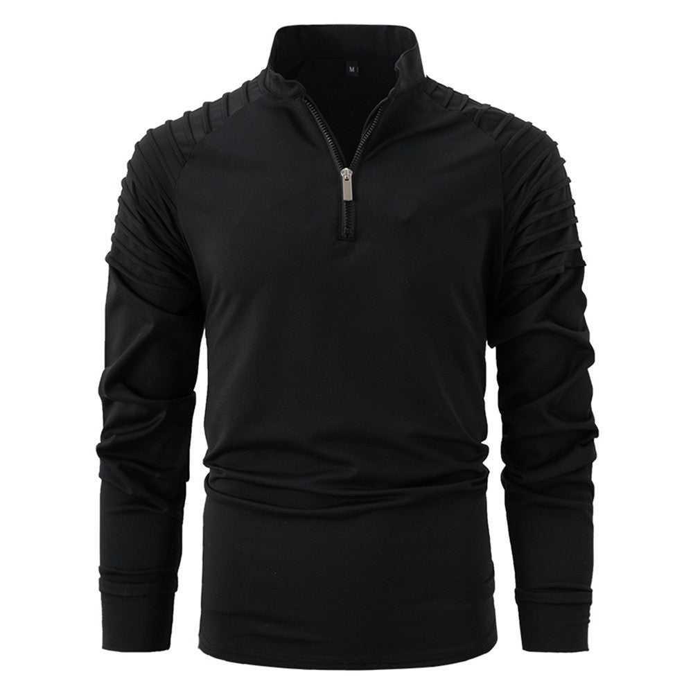 Spring And Autumn Men's POLO Zipper Sports Polo Shirt Black