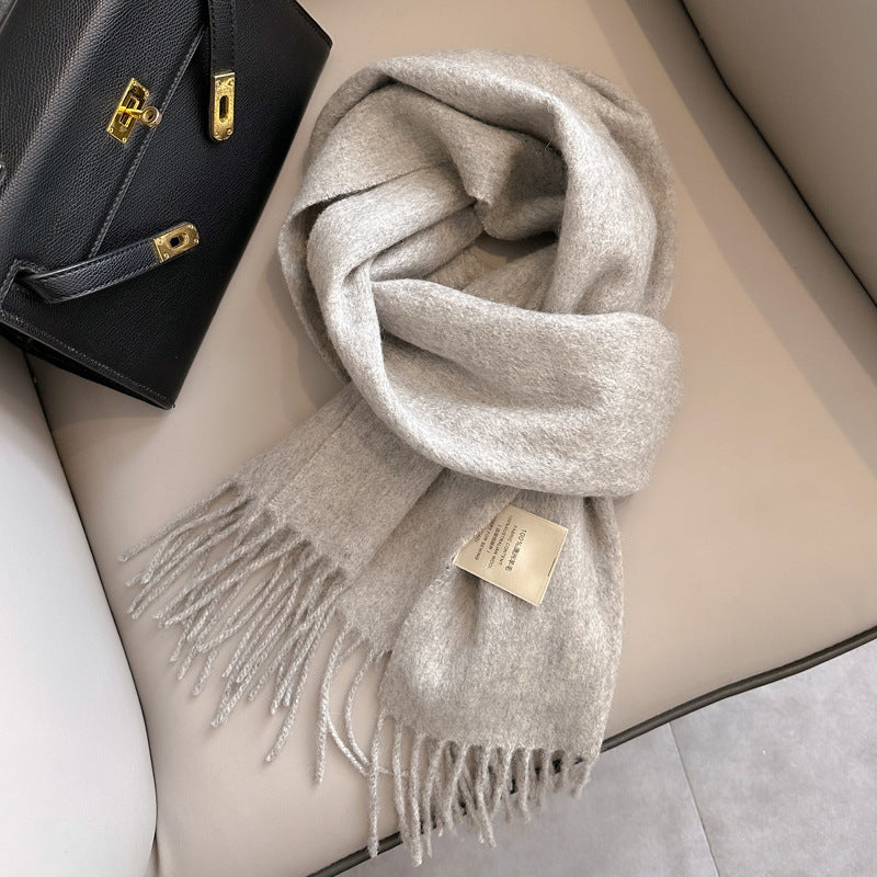 Personality Pure Wool Scarf For Women Light Gray