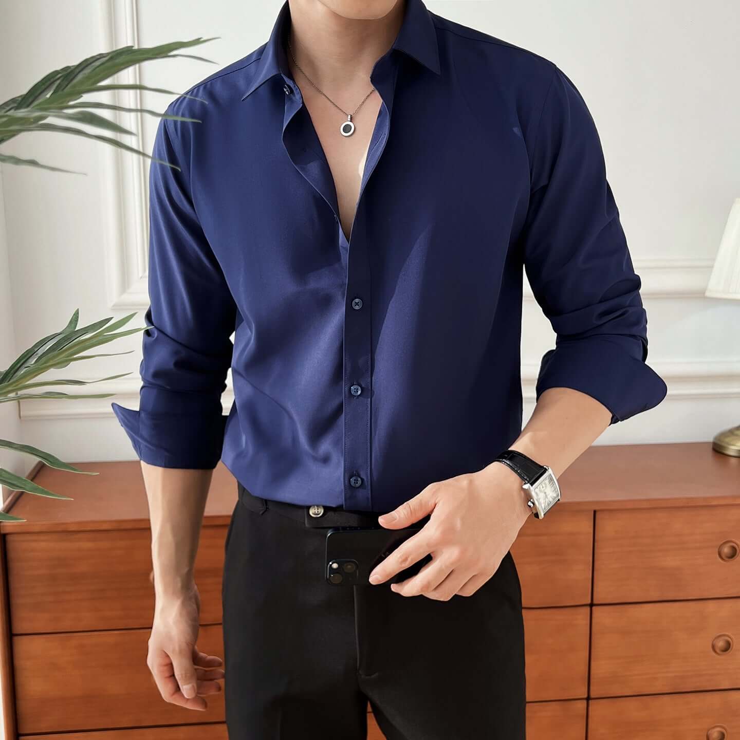 Seven-color Men's Long-sleeved Business Shirt Navy Blue