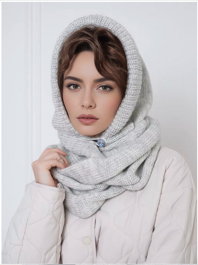 Solid Color Fashion Casual Knit Hat With Cross Scarf Light Gray