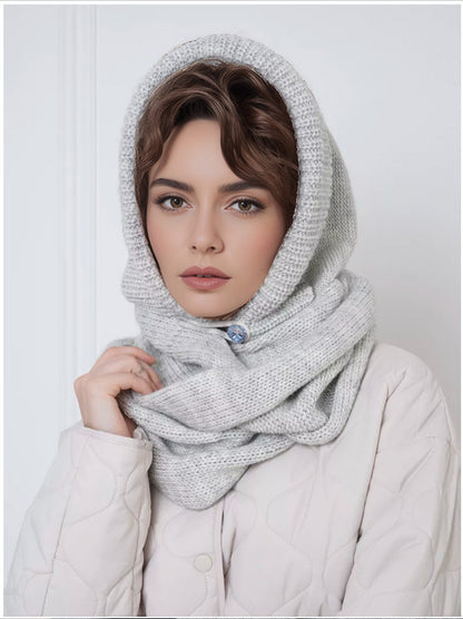 Solid Color Fashion Casual Knit Hat With Cross Scarf Light Gray