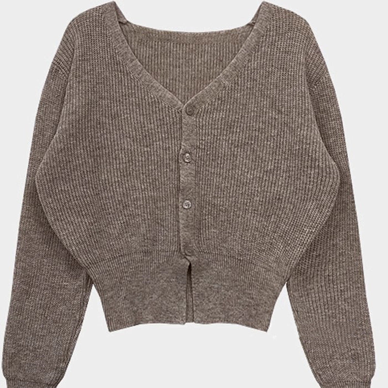 Temperament Waist-cinching V-neck Versatile Comfortable Long-sleeved Jacket For Women Brown Free Size