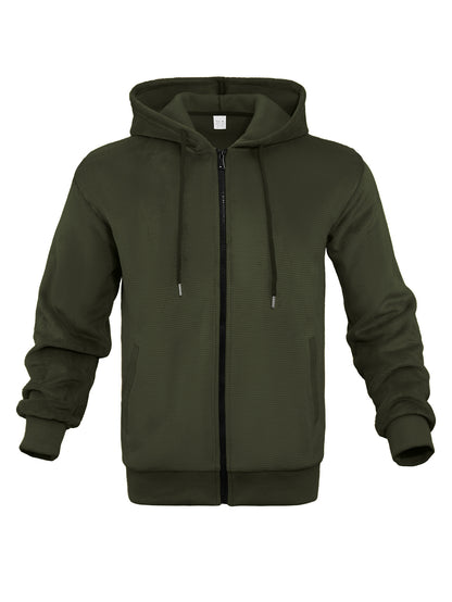Fashion Casual Zippered Hooded Sweatshirt For Men Army Green