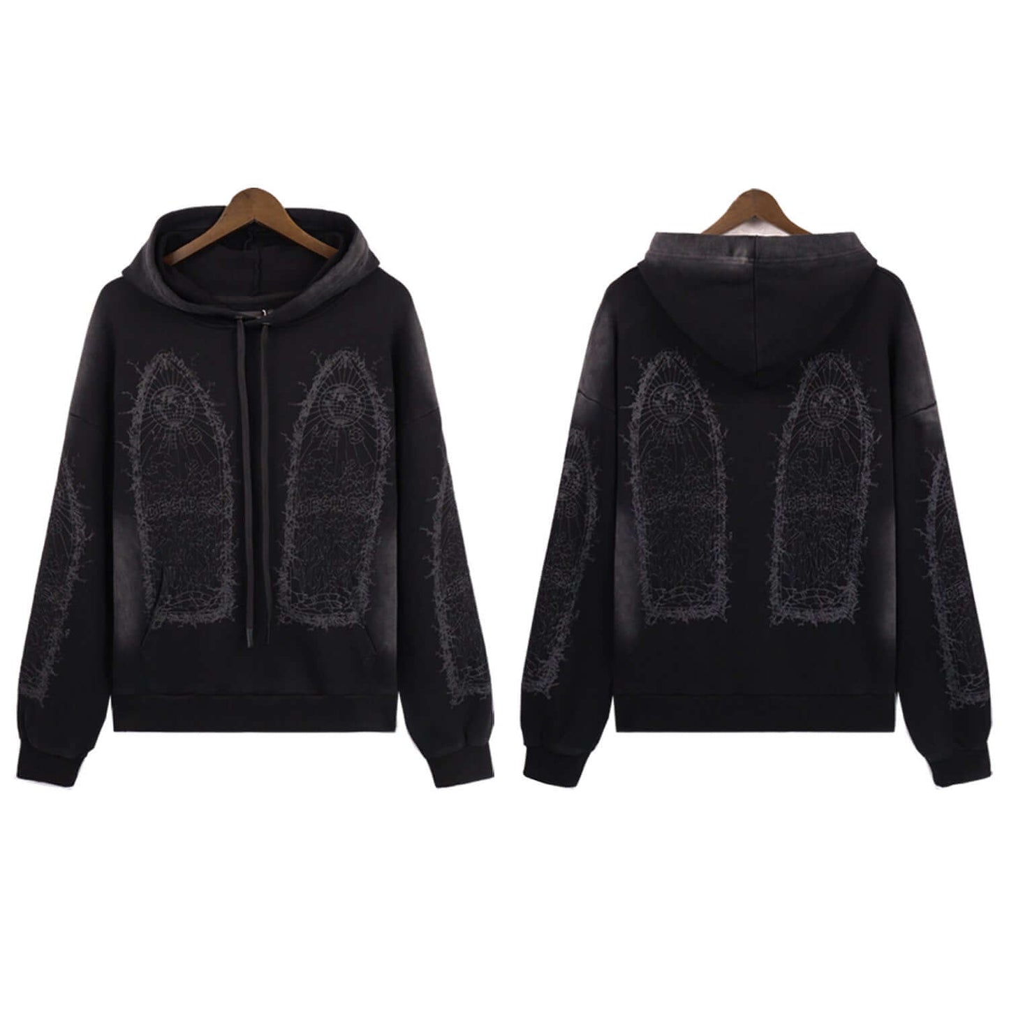 Washed And Distressed Sweatshirt With Heavy-duty Classic Print Black