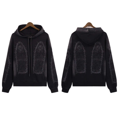 Washed And Distressed Sweatshirt With Heavy-duty Classic Print Black