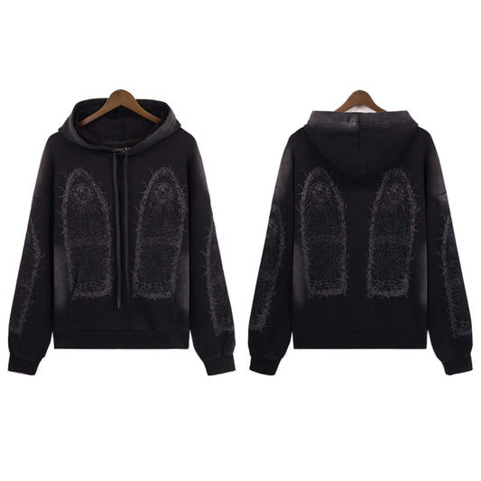 Washed And Distressed Sweatshirt With Heavy-duty Classic Print Black