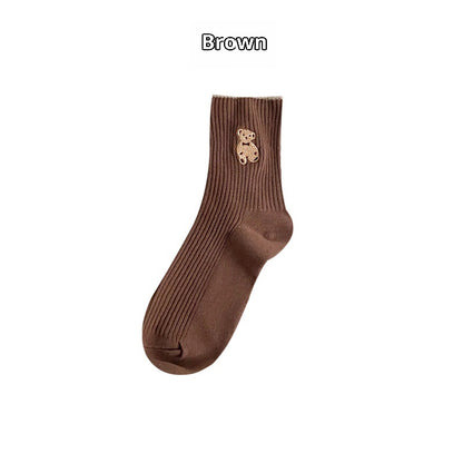Mid-calf Retro Style Bear Japanese School Style Autumn And Winter Women's Stack Socks Coffee Jacquard