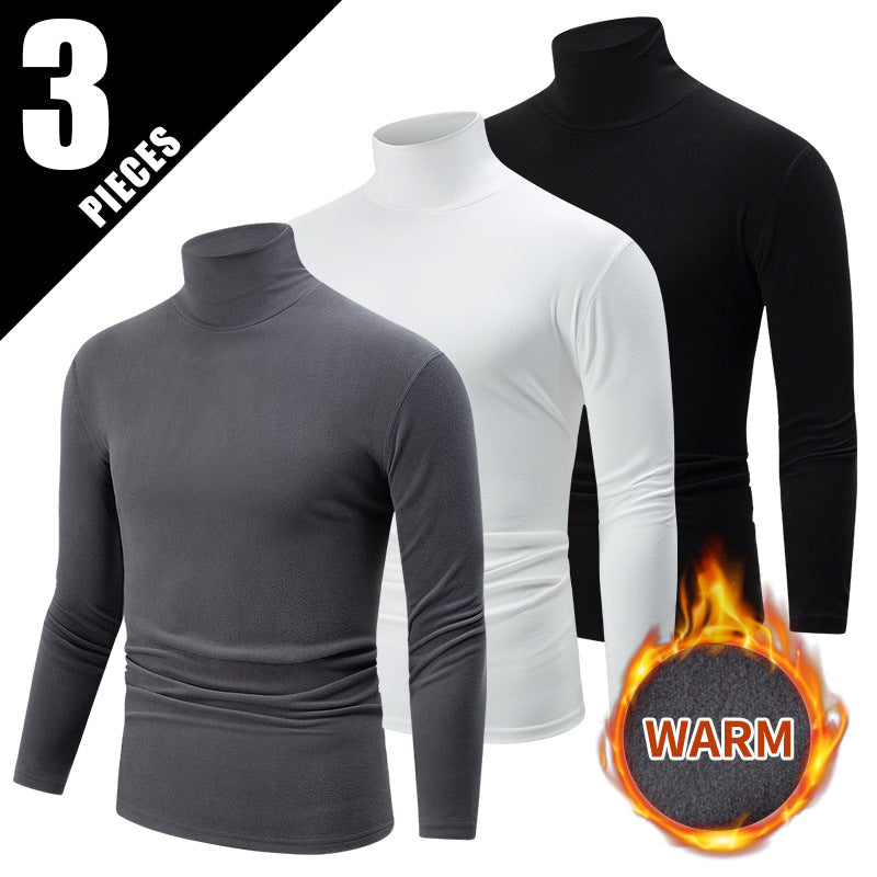 Autumn And Winter Men's Solid Color Versatile High-neck Base Layer Casual Fleece Top Black White Gray