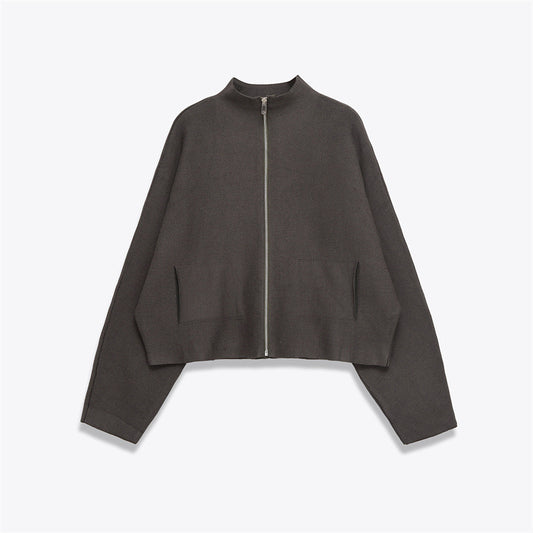 Women's Stand Collar Zipper Long Sleeve Knitted Coat Picture Color