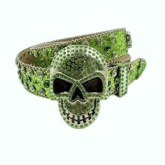 Halloween Subculture Skull Hip Hop Decoration Belt Green