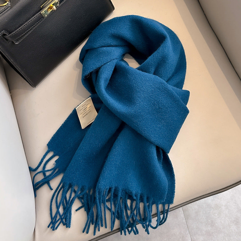 Personality Pure Wool Scarf For Women Deep Navy Blue