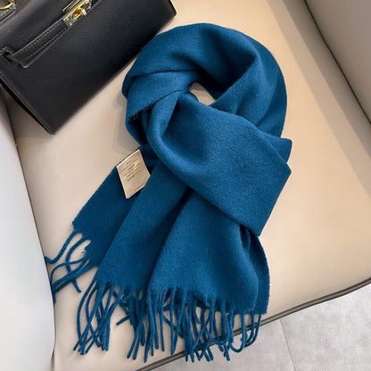 Personality Pure Wool Scarf For Women Deep Navy Blue