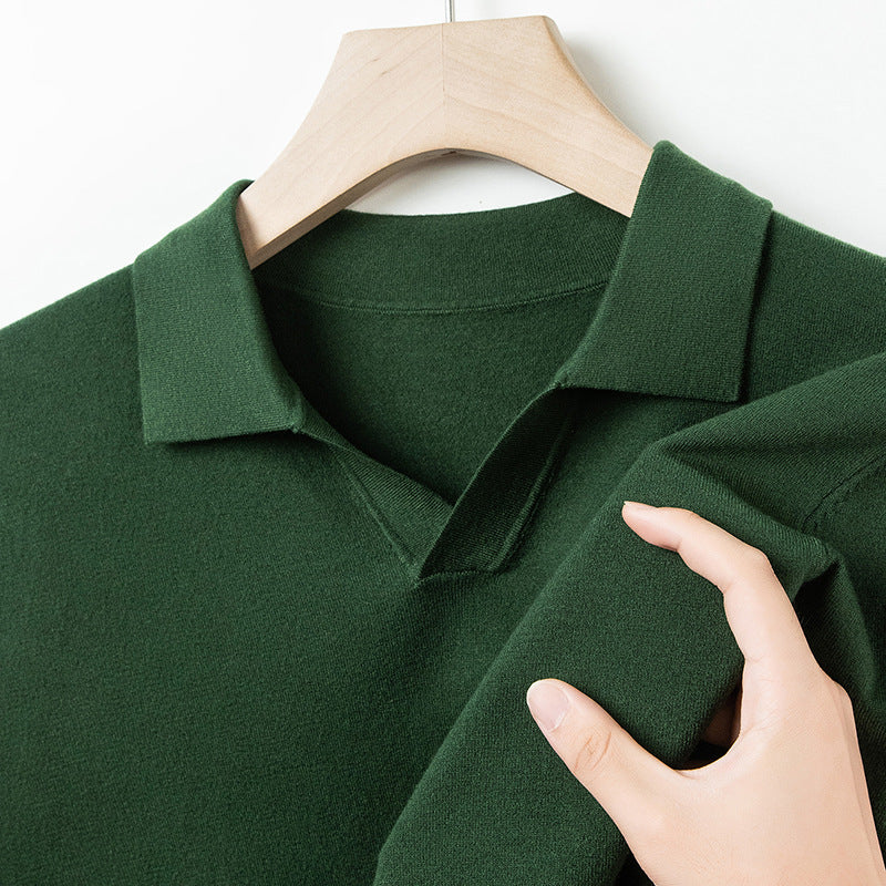Autumn And Spring Seagull Collar 6 Wool Men's Anti-Pilling Knitted Long Sleeve Polo Shirt Gucci Green