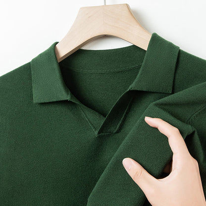 Autumn And Spring Seagull Collar 6 Wool Men's Anti-Pilling Knitted Long Sleeve Polo Shirt Gucci Green