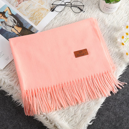 Solid Color Cashmere-like Bristle Scarf Ladies Tassel Warm Gift Snow Teeth 200x70cm